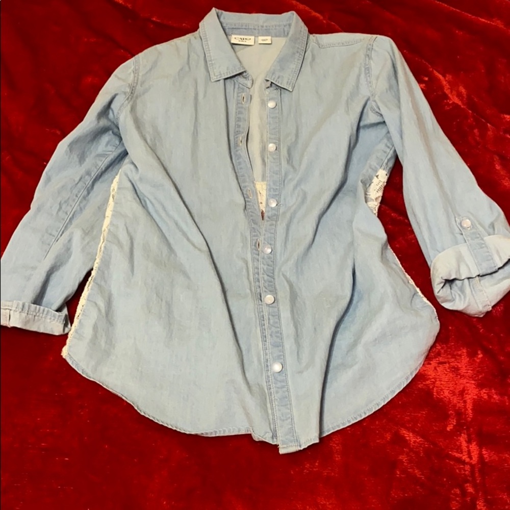 GIRLS Button-Up Lace/Denim Blouse